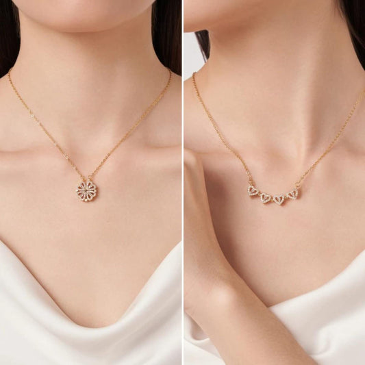 Rose Diamond Leaf Clover Heart Necklaces: Four Love Hearts Pendant